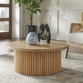 Fluted Low Profile Round Coffee Table – Light Oak Finish