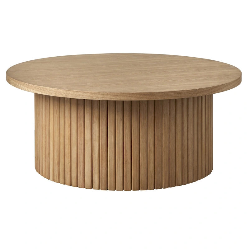 Fluted Low Profile Round Coffee Table – Light Oak Finish