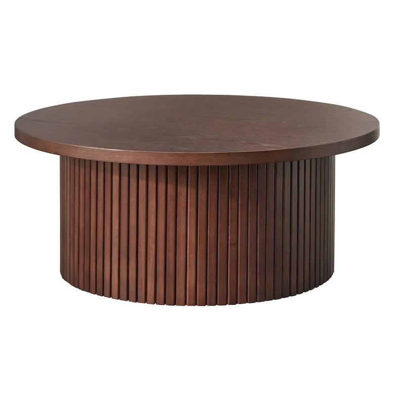 Fluted Low Profile Round Coffee Table – Light Oak Finish