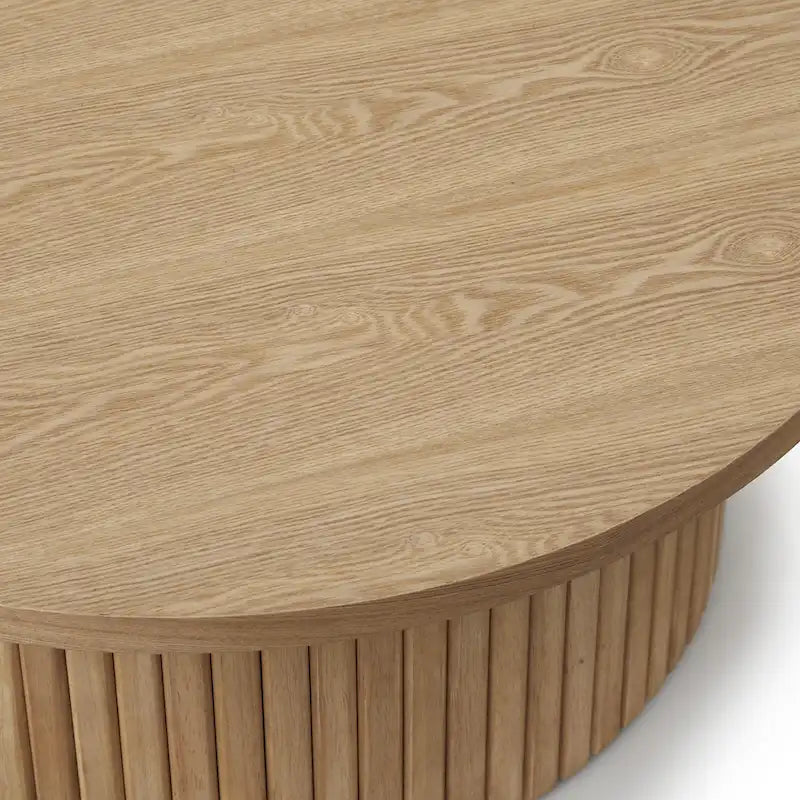Fluted Low Profile Round Coffee Table – Light Oak Finish