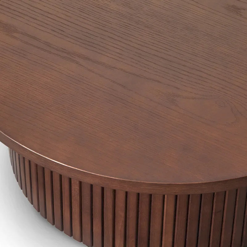 Fluted Low Profile Round Coffee Table – Light Oak Finish