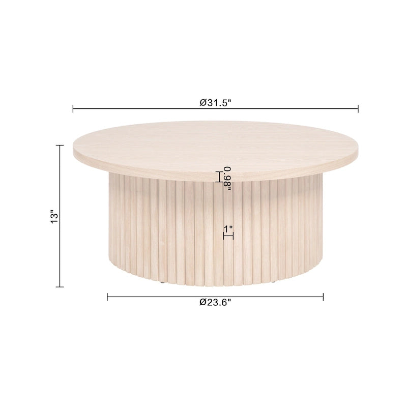 Fluted Low Profile Round Coffee Table – Light Oak Finish