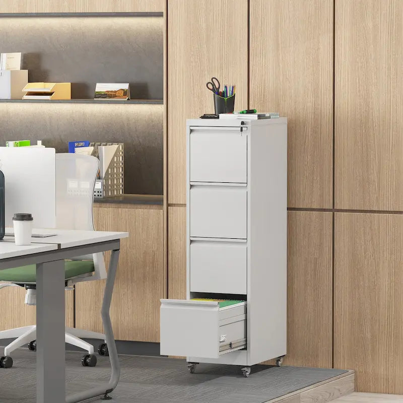 Versatile Locking Metal File Cabinet with Wheels for Home and Office Use