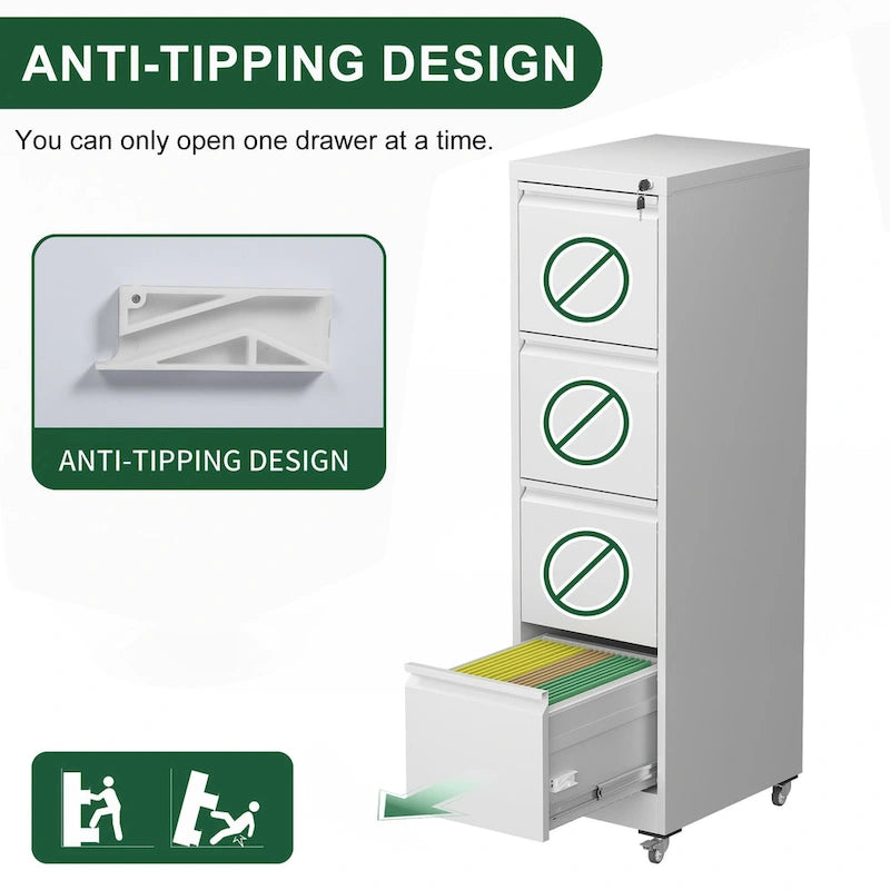 Versatile Locking Metal File Cabinet with Wheels for Home and Office Use