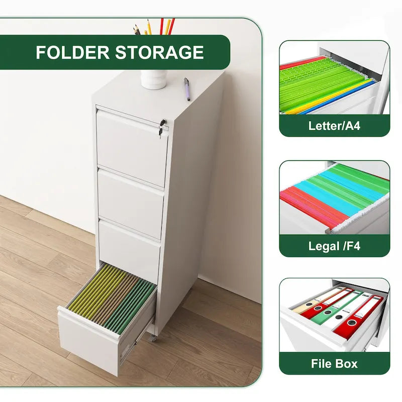 Versatile Locking Metal File Cabinet with Wheels for Home and Office Use