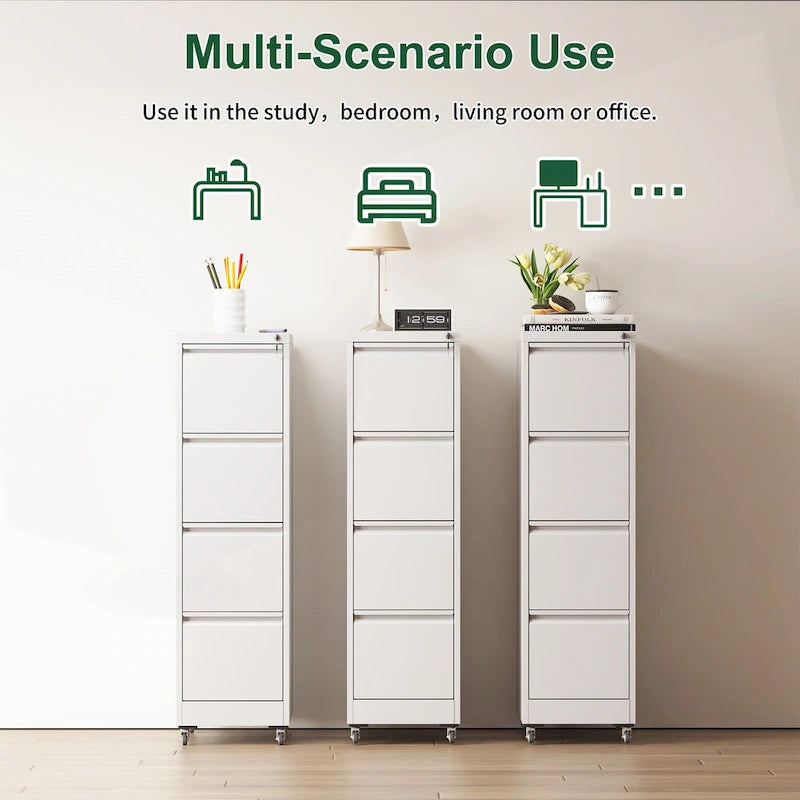 Versatile Locking Metal File Cabinet with Wheels for Home and Office Use