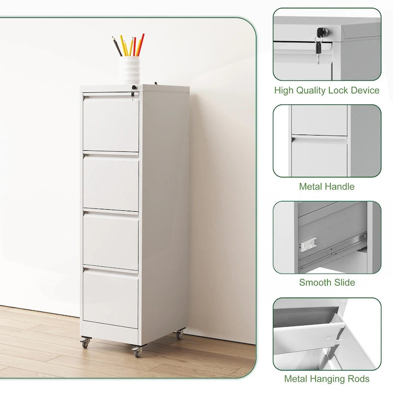 Versatile Locking Metal File Cabinet with Wheels for Home and Office Use
