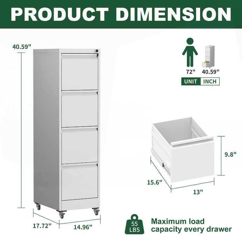 Versatile Locking Metal File Cabinet with Wheels for Home and Office Use