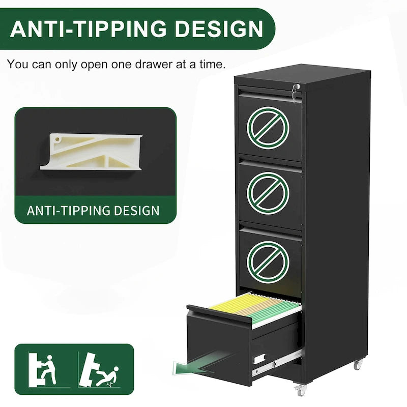 Versatile Locking Metal File Cabinet with Wheels for Home and Office Use