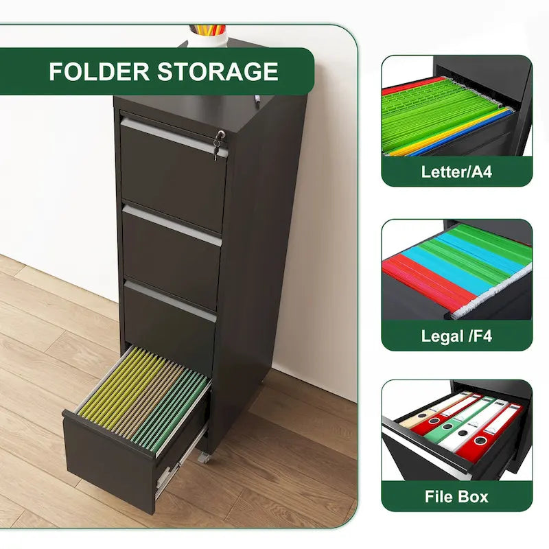 Versatile Locking Metal File Cabinet with Wheels for Home and Office Use