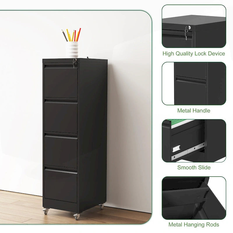 Versatile Locking Metal File Cabinet with Wheels for Home and Office Use