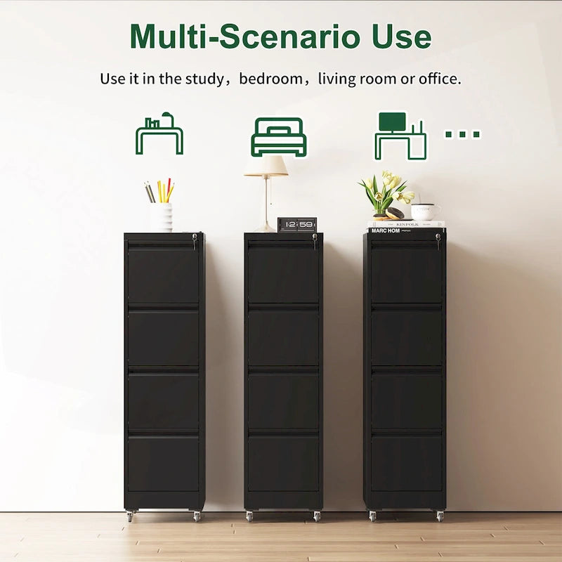 Versatile Locking Metal File Cabinet with Wheels for Home and Office Use