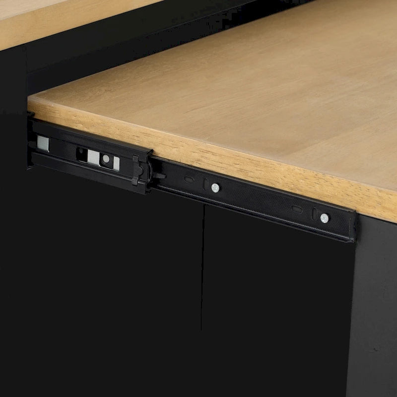 47 Rubber Wood Kitchen Island with Extendable Dining Table, Internal Storage Rack, Power Outlet, Storage 2 Drawers, 2 Cabinet