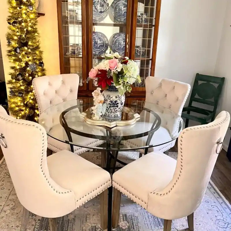 Solid Wood Velvet Upholstered Dining Chair Set of 4
