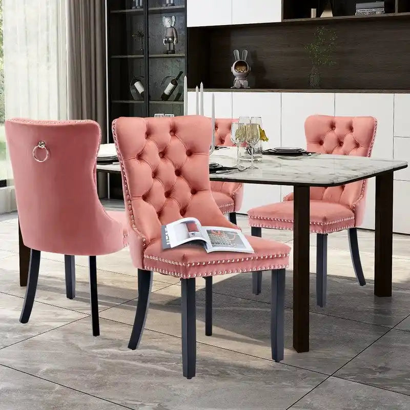 Solid Wood Velvet Upholstered Dining Chair Set of 4