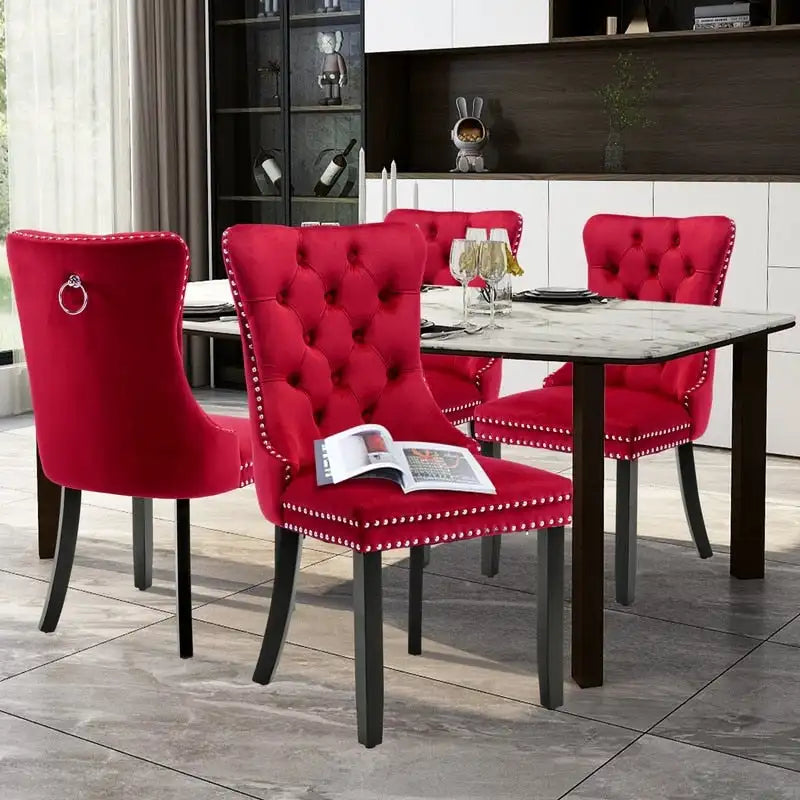 Solid Wood Velvet Upholstered Dining Chair Set of 4
