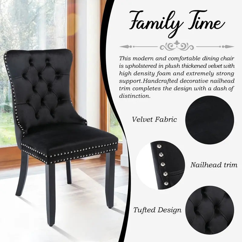 Solid Wood Velvet Upholstered Dining Chair Set of 4