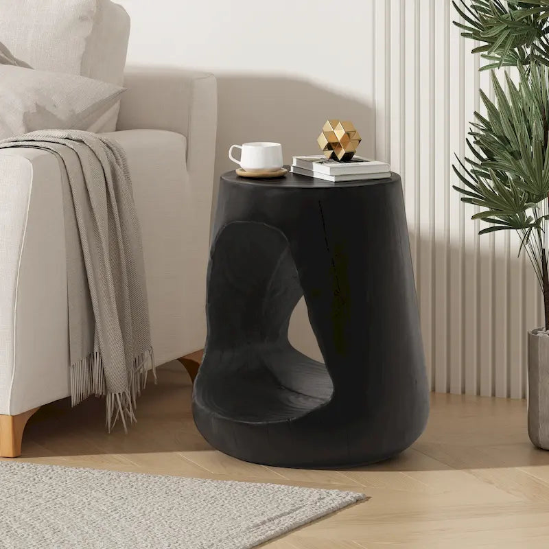 14.5 Modern Round Side Table with Stable Wide Base for Living Room or Bedroom