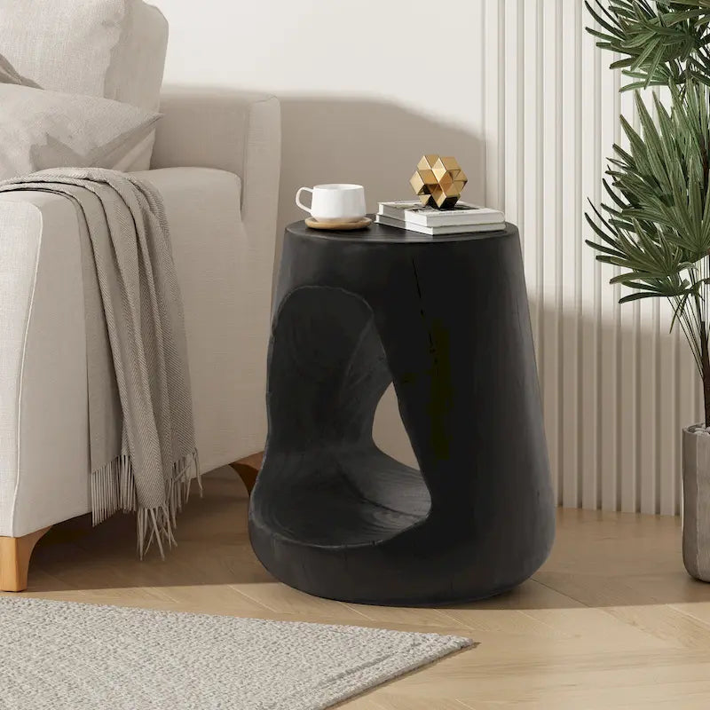 14.5 Modern Round Side Table with Stable Wide Base for Living Room or Bedroom