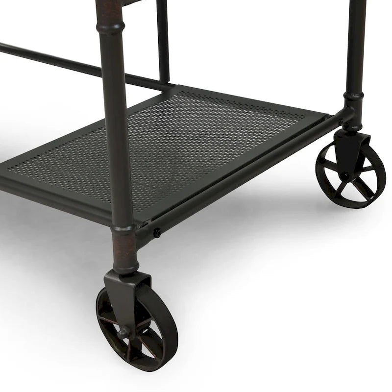 Industrial Black 47-Inch Metal Computer Desk with Side Shelves & Wood-Look Top