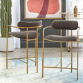 Retro Velvet Upholstered Stools with Gold Metal Frame & Footrest – 2-Pack