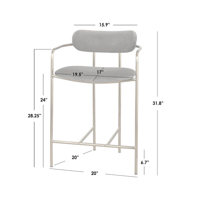 Retro Velvet Upholstered Stools with Gold Metal Frame & Footrest – 2-Pack
