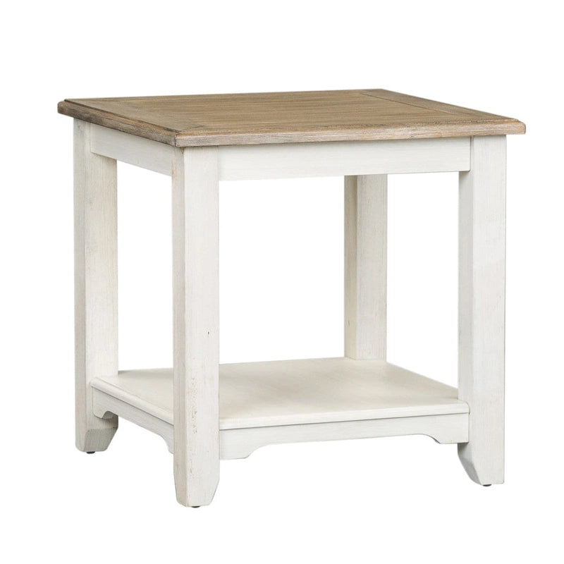 Summerville Square Accent End Table with Bottom Shelf – White Wash Finish
