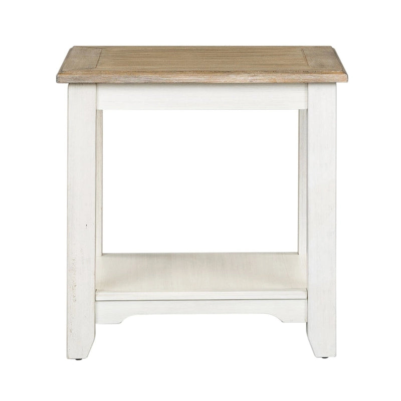 Summerville Square Accent End Table with Bottom Shelf – White Wash Finish