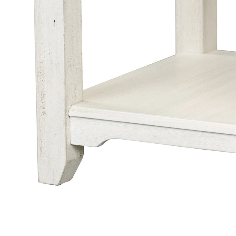 Summerville Square Accent End Table with Bottom Shelf – White Wash Finish