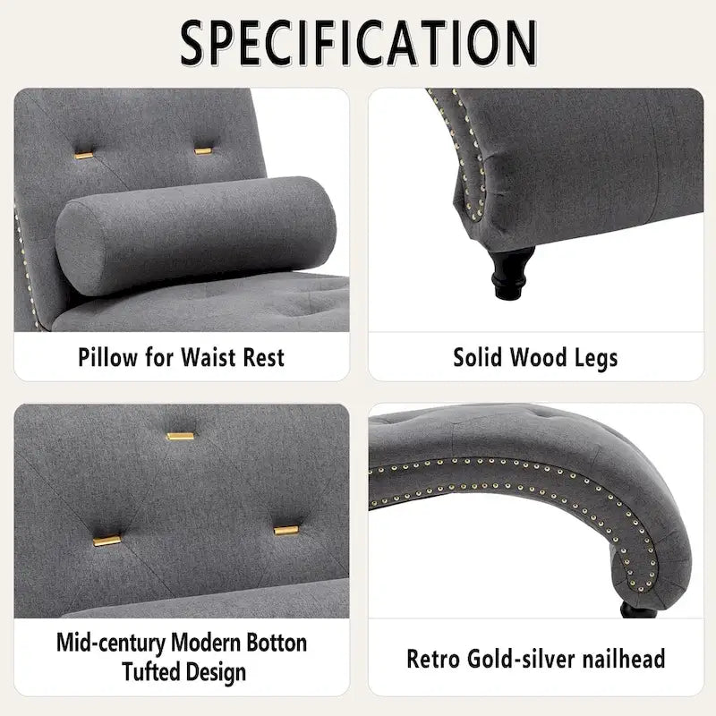 Upholstered Chaise Lounge Indoor Chaise Lounge Chair with Pillow