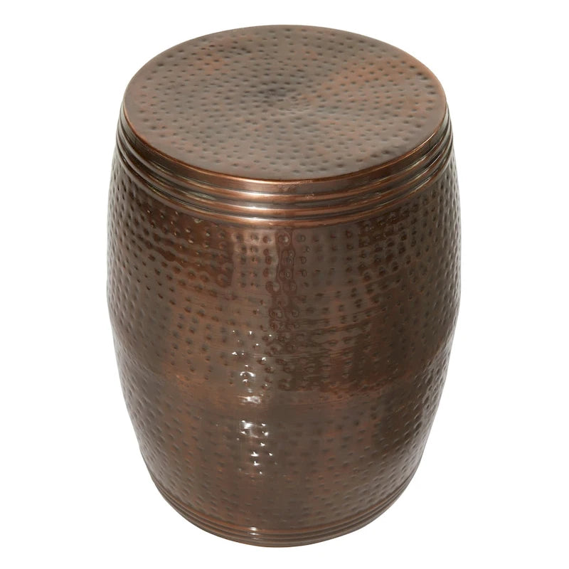 Handmade Hammered Metal Drum Accent Table – Brown, Silver, Copper or Gold