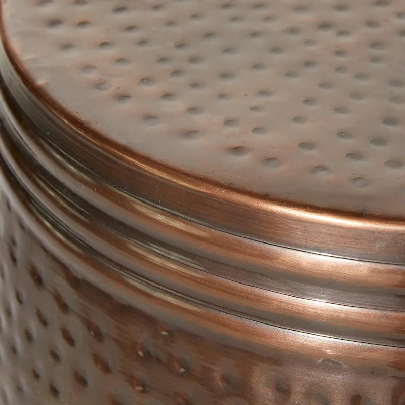 Handmade Hammered Metal Drum Accent Table – Brown, Silver, Copper or Gold