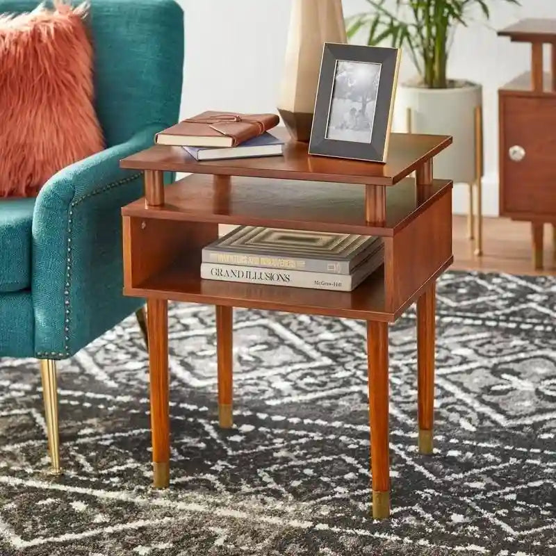 Margo Mid-Century End Table with Open Shelving – Multiple Finishes