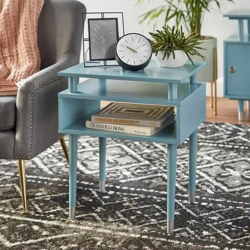 Margo Mid-Century End Table with Open Shelving – Multiple Finishes