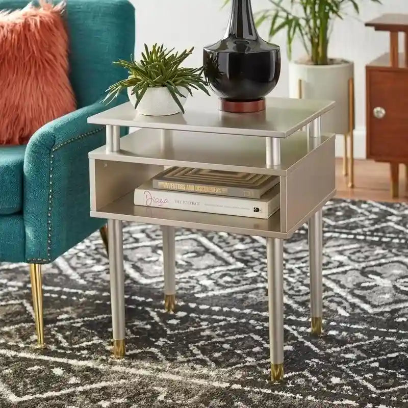 Margo Mid-Century End Table with Open Shelving – Multiple Finishes
