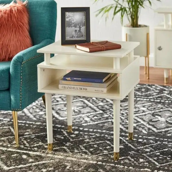 Margo Mid-Century End Table with Open Shelving – Multiple Finishes