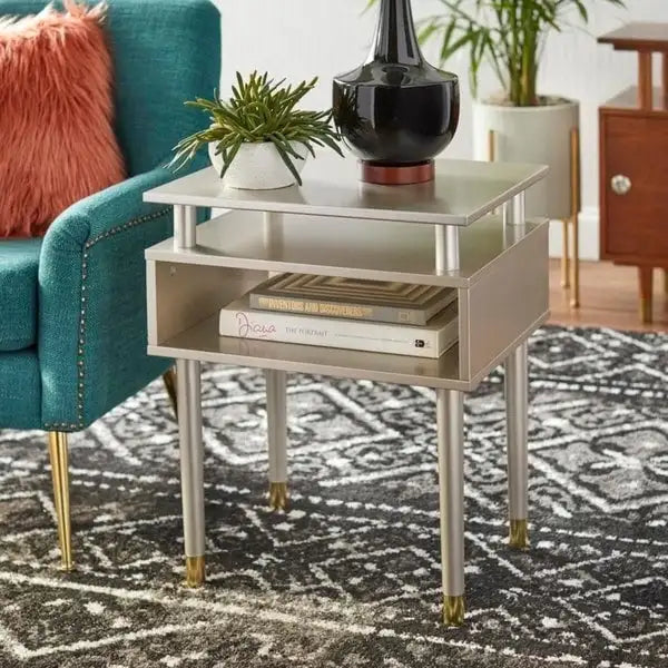 Margo Mid-Century End Table with Open Shelving – Multiple Finishes
