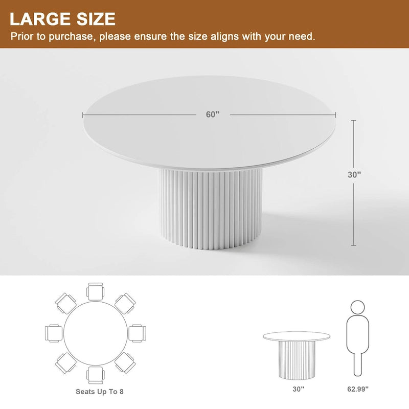 Solid Wood 60 Round Dining Table for 6 People Nordic style - 60*30
