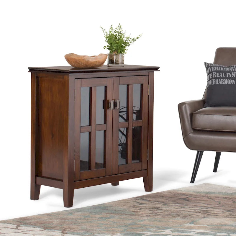 Stratford Solid Wood Low Storage Cabinet with Tempered Glass Doors – 30W