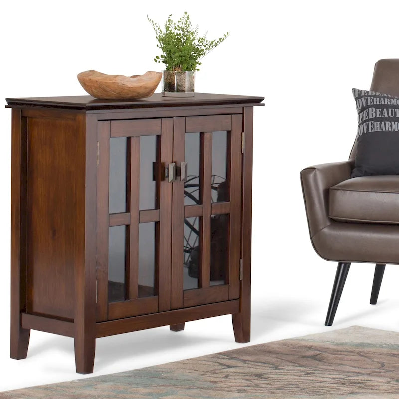 Stratford Solid Wood Low Storage Cabinet with Tempered Glass Doors – 30W