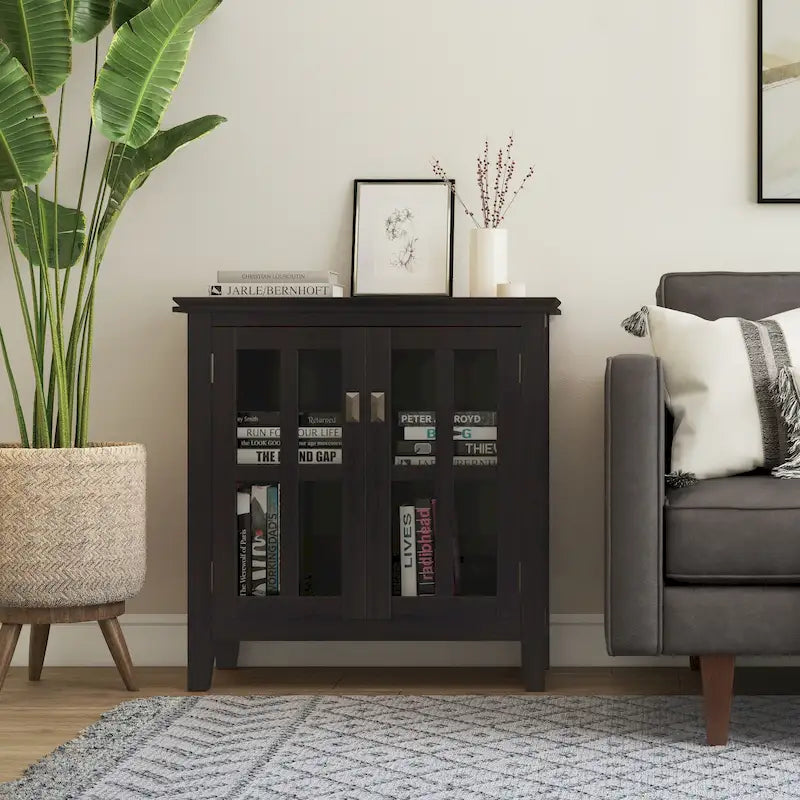 Stratford Solid Wood Low Storage Cabinet with Tempered Glass Doors – 30W