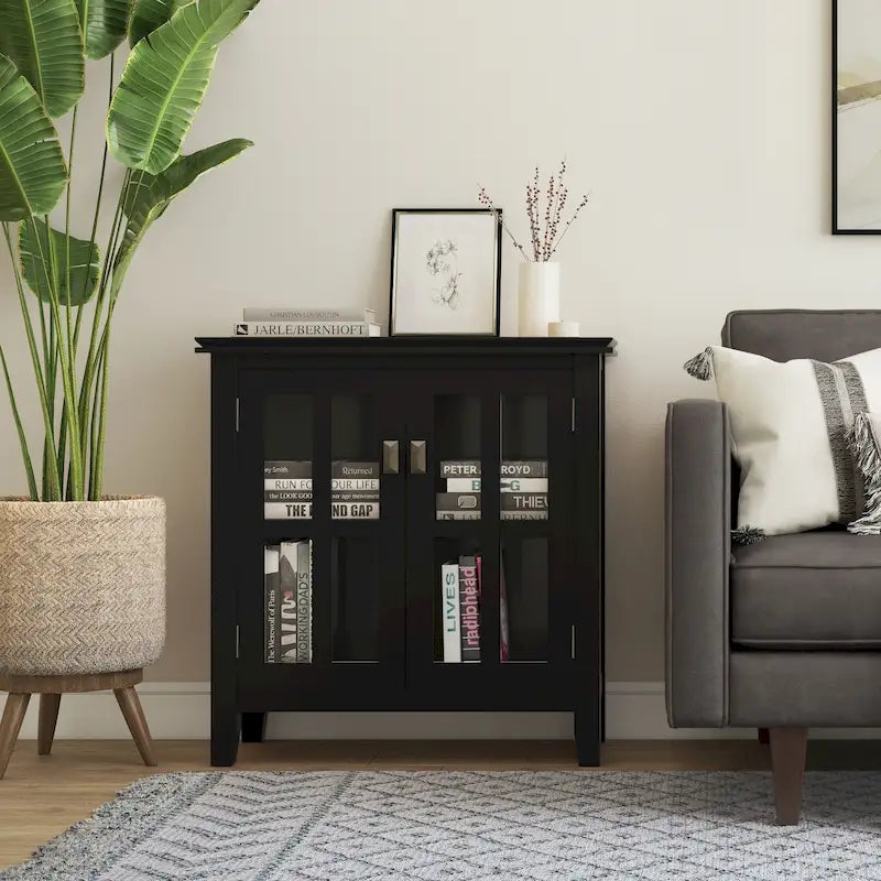 Stratford Solid Wood Low Storage Cabinet with Tempered Glass Doors – 30W