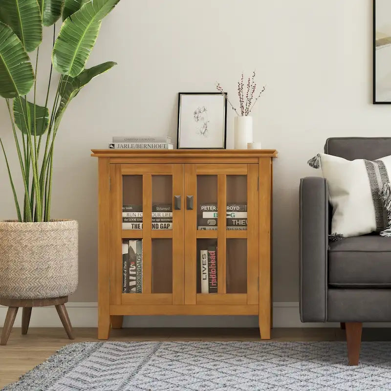 Stratford Solid Wood Low Storage Cabinet with Tempered Glass Doors – 30W