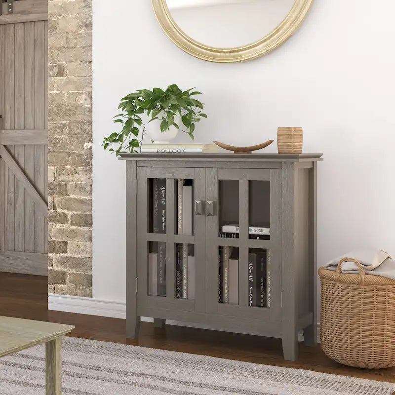 Stratford Solid Wood Low Storage Cabinet with Tempered Glass Doors – 30W