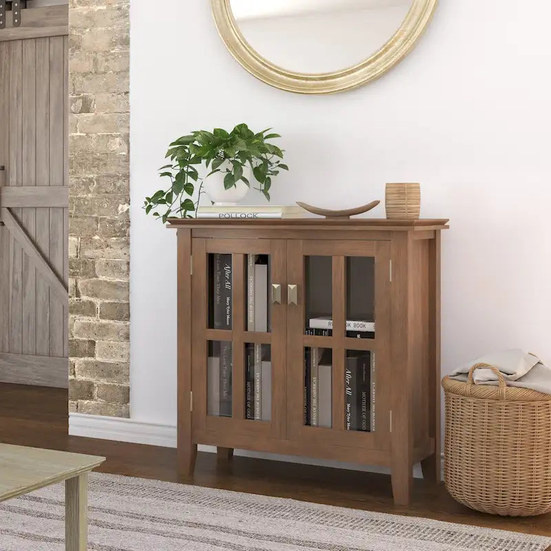 Stratford Solid Wood Low Storage Cabinet with Tempered Glass Doors – 30W