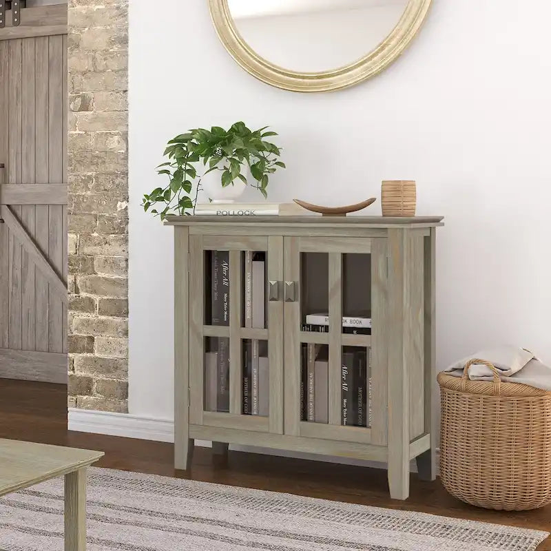 Stratford Solid Wood Low Storage Cabinet with Tempered Glass Doors – 30W