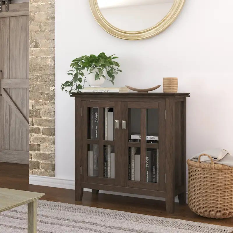 Stratford Solid Wood Low Storage Cabinet with Tempered Glass Doors – 30W