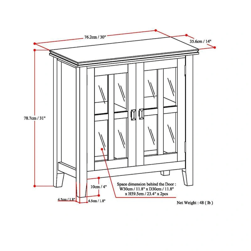 Stratford Solid Wood Low Storage Cabinet with Tempered Glass Doors – 30W