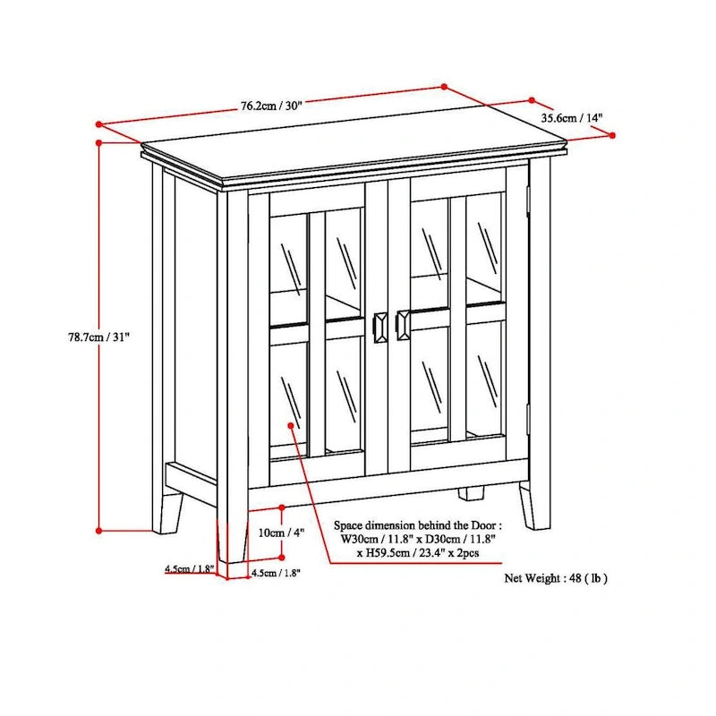Stratford Solid Wood Low Storage Cabinet with Tempered Glass Doors – 30W