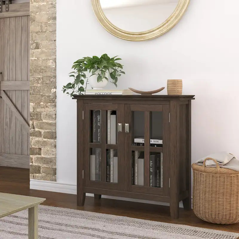 Stratford Solid Wood Low Storage Cabinet with Tempered Glass Doors – 30W